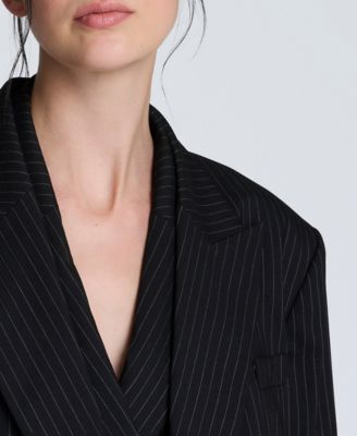 Women's Pinstripe Double-Breasted Boyfriend Jacket