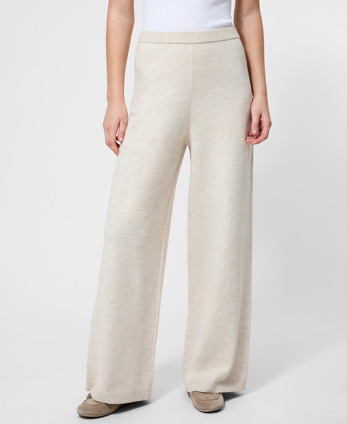 French Connection Marley Knit Wide Leg Pants In White