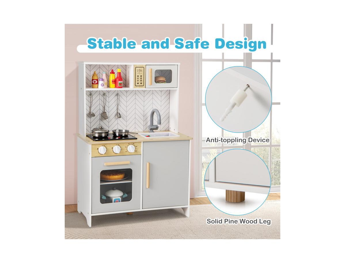 Kids Kitchen Playset with Lights, Sounds, Microwave & Stove – White