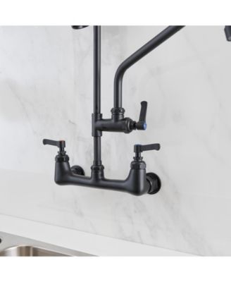 Commercial Restaurant Pull Down 2-Handle Wall Mount Pre-Rinse Spray Utility Kitchen Faucet in Polished Chrome