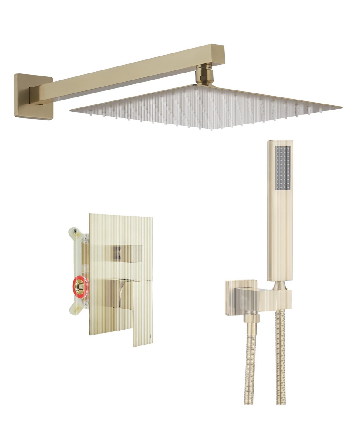 Greenspring Luxurious Single Handle 2-Spray 10 in. Wall Mount Square Shower Head with Hand Faucet Brushed Gold