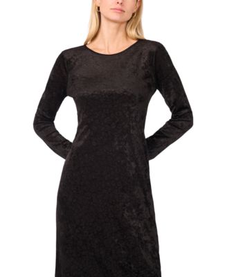 Women's Velvet Crewneck Long-Sleeve Bodycon Dress