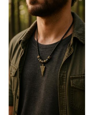 Cheyenne Tribal Triangle and Beaded Faux Leather Adjustable Necklace