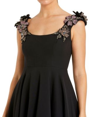 Women's Crepe Sleeveless Ballgown With Rhinestone Flowers