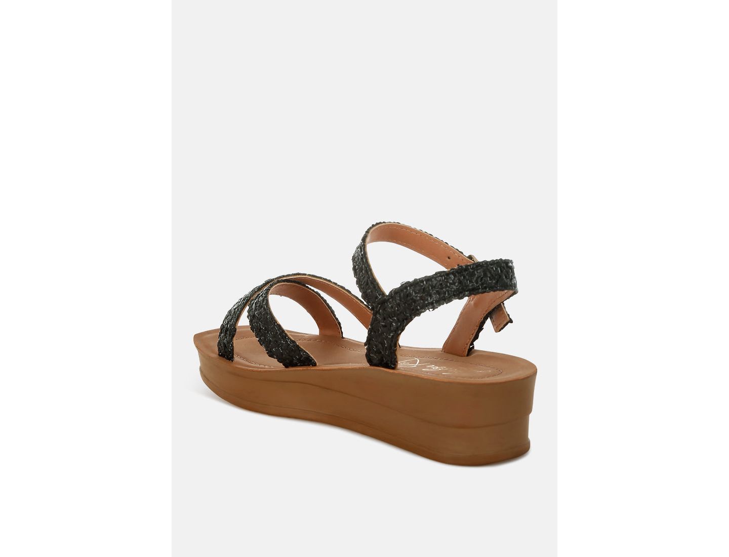 Женские сандалии London Rag Sephone Woven Square Toe Wedges, цвет: Чёрный — фото 4
