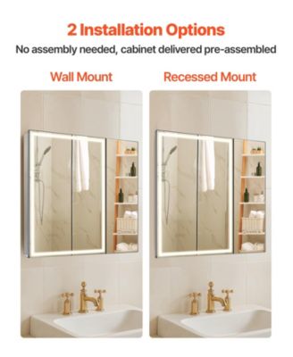 Lighted Medicine Cabinet with HD Tempered Glass Mirror Recessed Wall