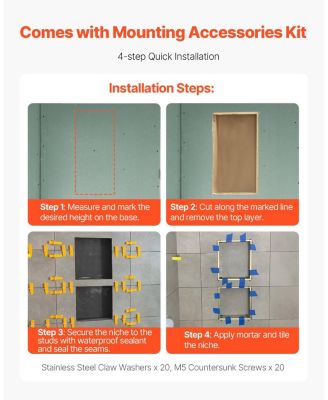 Double Recessed Shower Niche Wall Shelf for Bathroom Storage and Organization