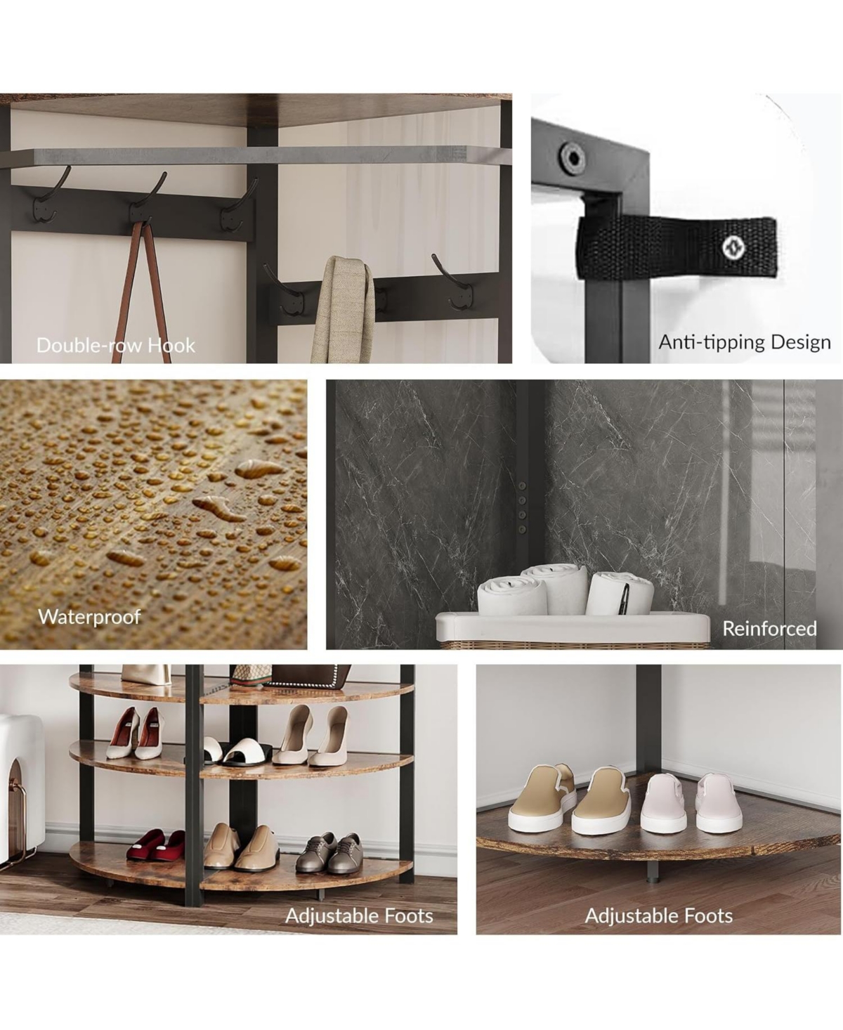 gaomon 3-In-1 Narrow Corner Coat Rack Stand with Shoe Bench & Storage Shelf for Hallway, Bedroom, Living Room - Space Saving Coat Hooks & Shoe Rack