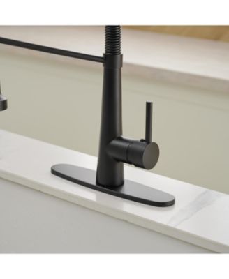 Single-Handle Pull-Down Sprayer 2 Spray High Arc Kitchen Faucet With Deck Plate in Matte Black
