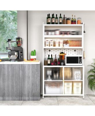 73'' Tall 6-Level Flip-Door Pegboard Metal Pantry Cabinet - Grey