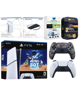 PlayStation 5 1TB of Storage Astro Bot Slim Digital Bundle with Disc Drive, Extra Controller, Vertical Stand,MightySkins Game Collection Services
