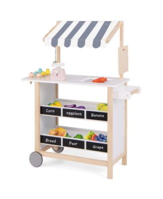 Kids Wooden Ice Cream Cart with Chalkboard & Storage – White