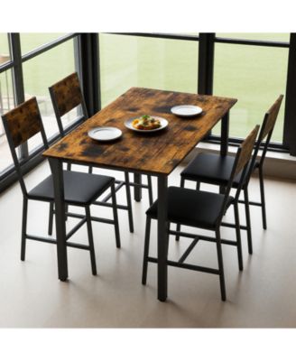 5 Piece Metal and Wood Dining Table Set with 4 Chairs for Kitchen or Dining Room