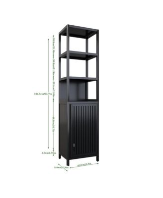 BLACK Slim Tall Cabinet Shutter Door +3 Tier Shelves