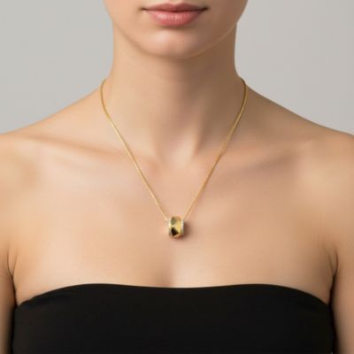 Sterling Silver 14K Gold Plated with Clear Cubic Zirconia Round Geometric Shaped Pendant Necklace