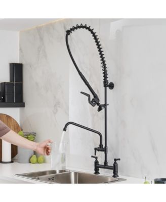 Commercial Restaurant Pull Down 2-Handle Wall Mount Pre-Rinse Spray Utility Kitchen Faucet