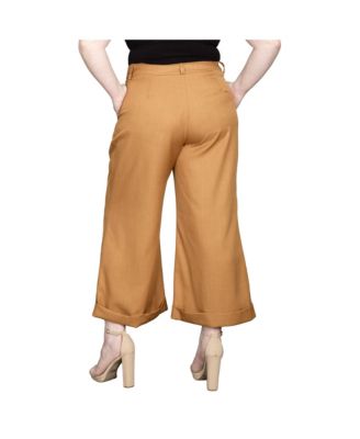 Plus Size Pleated Front Cropped Wide Leg Pants