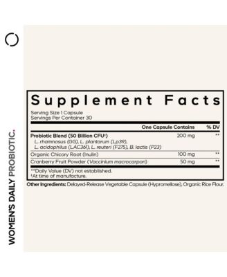 Women’s Daily Probiotic Supplement – 50 Billion CFU Supplement, Cranberry Fruit Powder, Prebiotic Chicory Root Inulin – Women’s Wellness Support, 30 Capsules