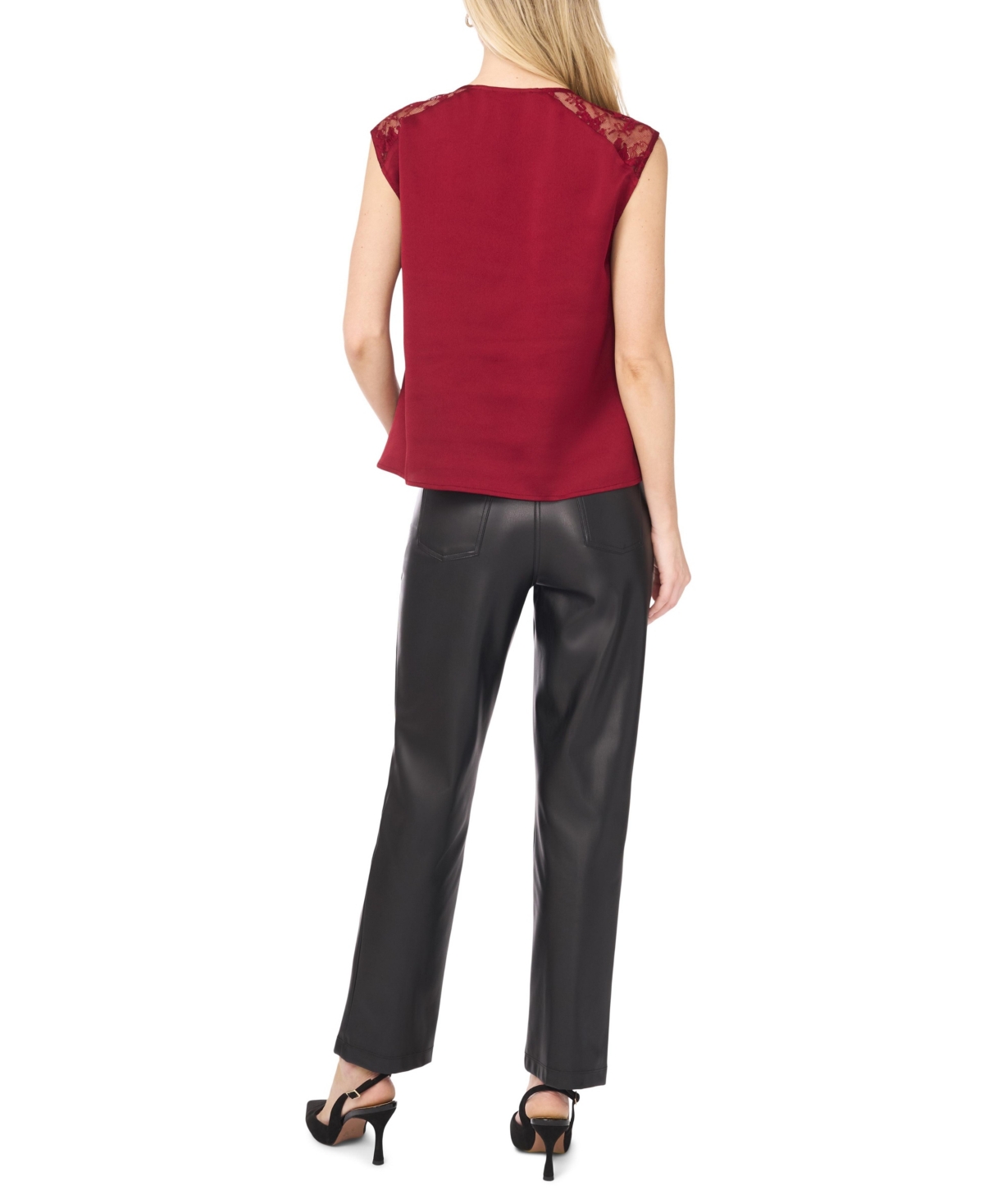 Vince Camuto Lace Trim Cowl Neck Sleeveless Top In Red