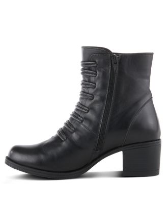 Garibaldi Leather Mid Boot with Decorative Lace and Button Detail on Block Heel