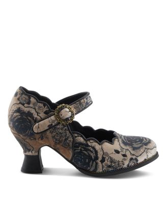 Women's Adodora-Prit Baroque Mary Janes with Velvet and Leather Upper, Scalloped Edges, Antique Buckle, Cushioned Insole, and Sculpted Heel