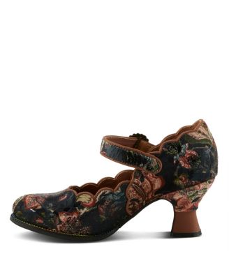 Women's Adodora-Prit Baroque Mary Janes with Velvet and Leather Upper, Scalloped Edges, Antique Buckle, Cushioned Insole, and Sculpted Heel