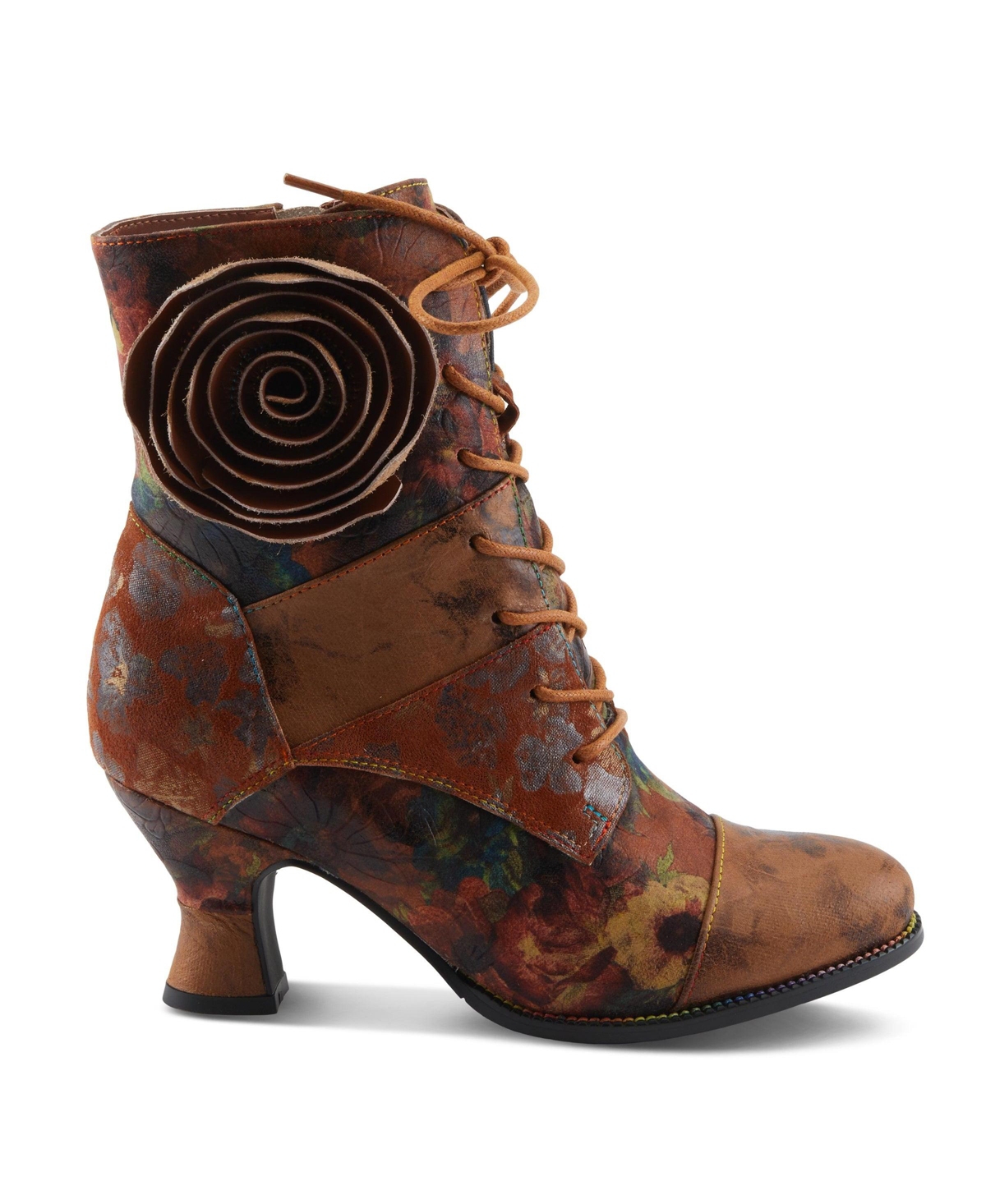 L Artiste Women s Roselia-flow Baroque Floral Lace-Up Boots with 3D Rose Applique and Sculpted Heel