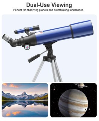 80mm Astronomical Refractor Telescope for Beginners with 150× Magnification, Adjustable Tripod, Phone Adapter and Carry Bag