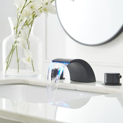 8 in. Widespread 2-Handle Bathroom Faucet With Led Light And Pop Up Drain in Matte Black