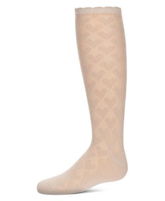 Big Girls Open Work Heart Knee High Socks