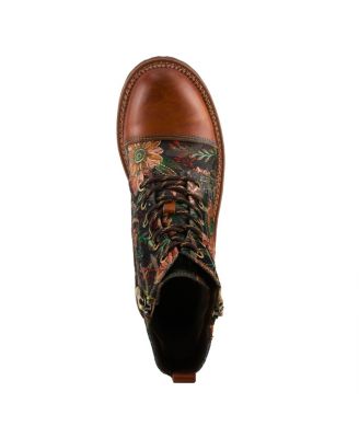 L Artiste Women s CORDEA Embroidered Leather Boot with Lug Sole and Rainbow Stitching