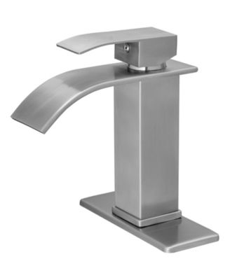 Waterfall Single Handle Single Hole Low-Arc Bathroom Faucet Bathroom Drip-Free Vanity Sink Faucet in Brushed Nickel