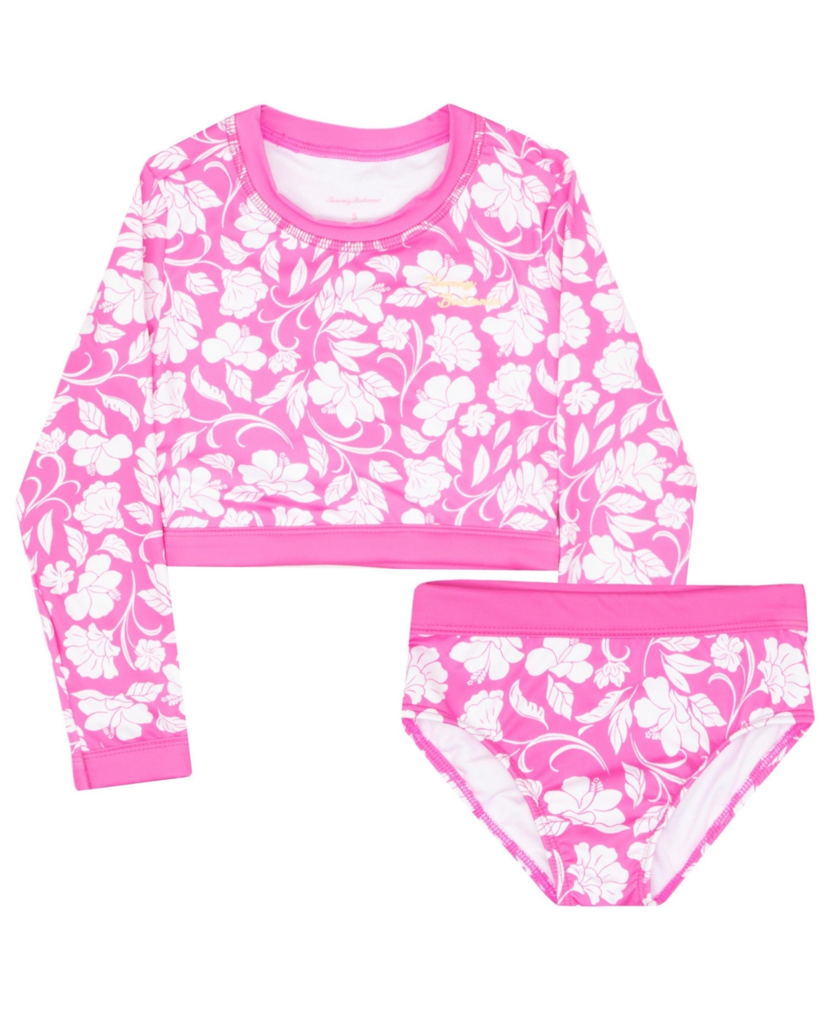 Tommy Bahama Big Girls Quick-Drying Long Sleeve Rash Guard and Bikini Bottom Swimsuit Outfit Set