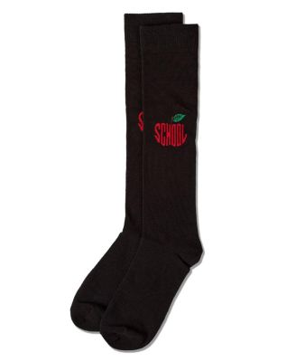 Big Girls Ribbed Cotton-Rich "School Apple" Embroidered Knee Sock