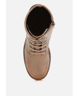 Womens Clover Faux Leather Lace Up Boots