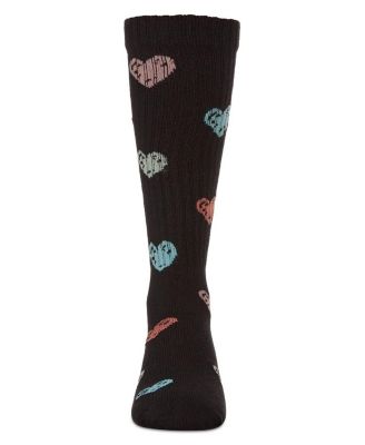 Big Girls Ribbed Cotton Blend "Multi Graffiti Hearts" Knee Sock