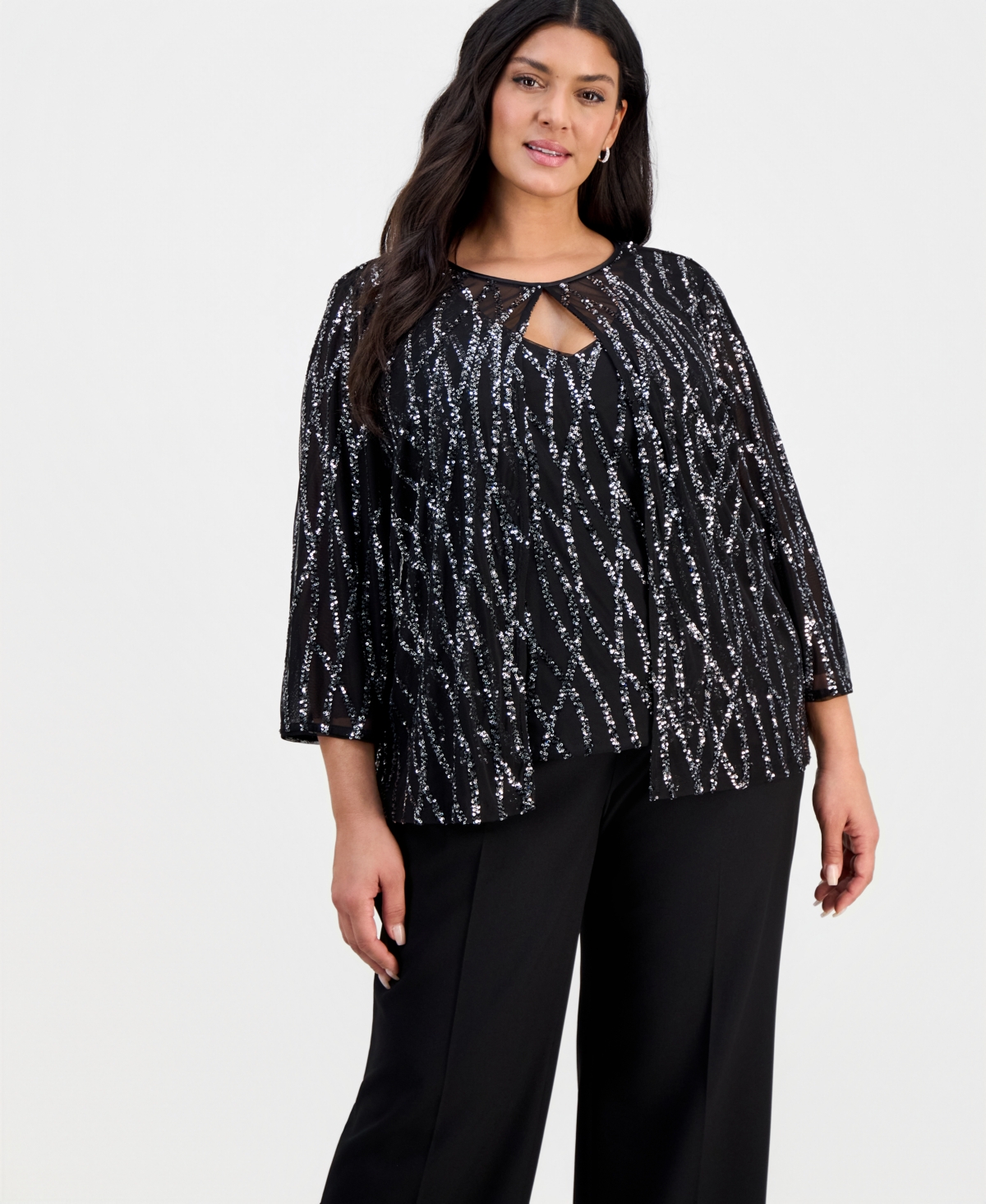 Alex Evenings Plus Sequin Jacket And Tank Set