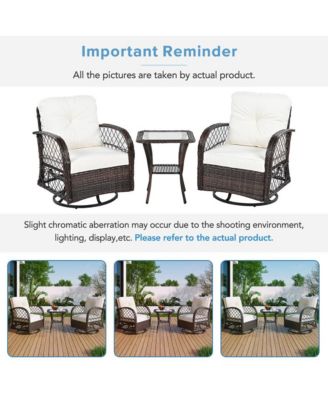 - 3-Piece Rattan Patio Set with Swivel Chairs & Table - Brown