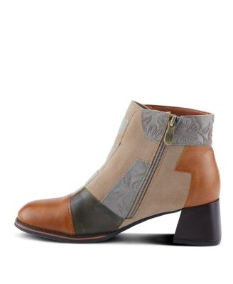 L’Artiste Women’s COPINE Multicolor Embossed Leather & Suede Booties with Velvet Lining and Chunky Heel