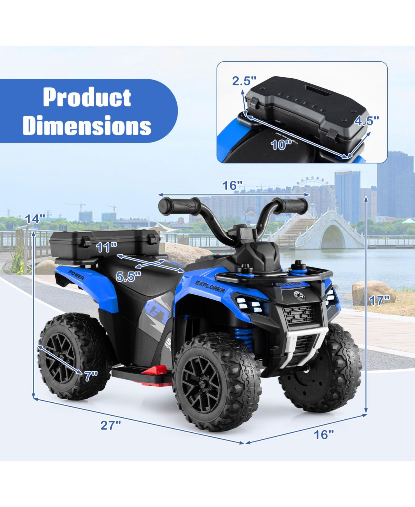 Детская игрушка Gymax 6V Kids Ride On ATV with Music & Spray Function, 44 lbs, Ages 18 Months+, цвет: Синий — фото 3