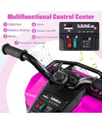 6V Kids Ride On ATV w/ Music & Spray Function USB Port Storage Box Toy Car