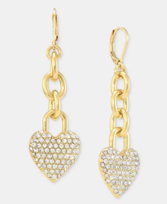 On 34th - Pav&eacute; Heart Chain Linear Drop Earrings