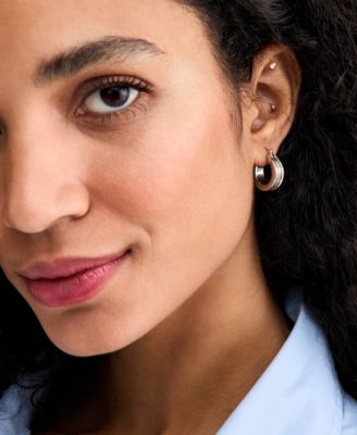 Small Silver Tone Textured Hoop Earrings, Macy's Exclusive