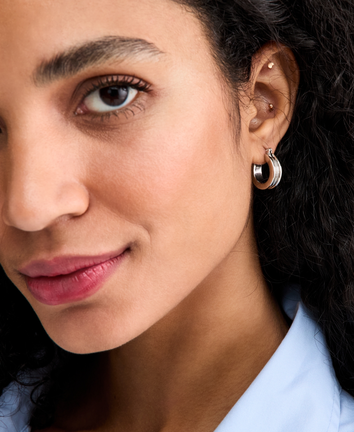 On 34th Small Silver Tone Textured Hoop Earrings, Macy's Exclusive