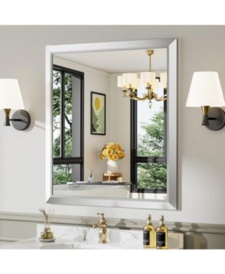 Bathroom Mirror, 36" x 32" Inch Thick Metal Framed Wall Mirrors for Over Sink, Bedroom, Living Room, Entryway, Rectangle Wall-Mounted Mirrors in Silver(Horizontal/Vertical)