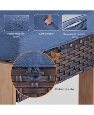 CubeEdge 2-Piece Wicker Outdoor Ottoman Patio Rattan Footrest Seat Steel Frame Foostool with Removable Olefin Cushions