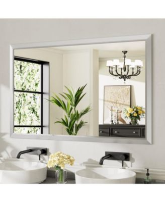 Bathroom Mirror, 55" x 32" Inch Thick Metal Framed Wall Mirrors for Bedroom, Rectangle Wall-Mounted Mirrors in Silver(Horizontal/Vertical)