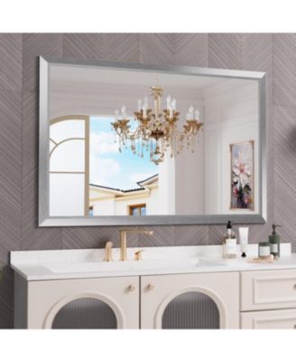 Bathroom Mirror, 60" x 30" Inch Thick Metal Framed Wall Mirrors for Bedroom, Rectangle Wall-Mounted Mirrors in Silver(Horizontal/Vertical)