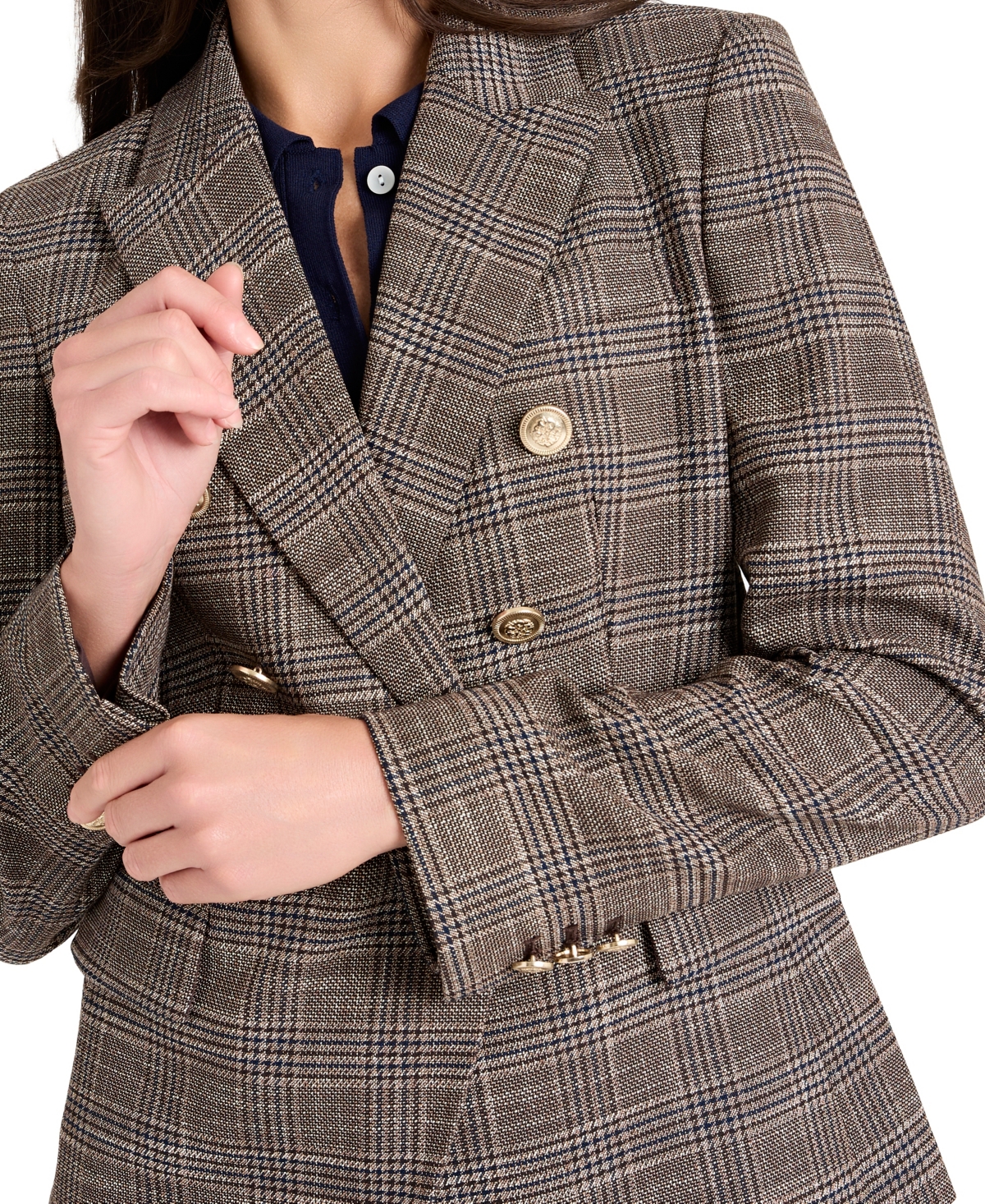 Tahari Asl Petite Plaid Blazer Jacket In Brown