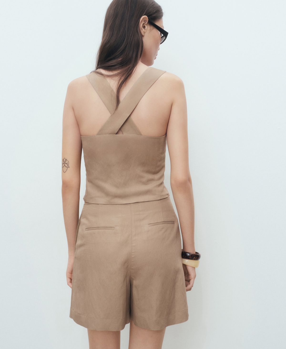 Mango Women's Linen-blend Cross-back Top In Brown